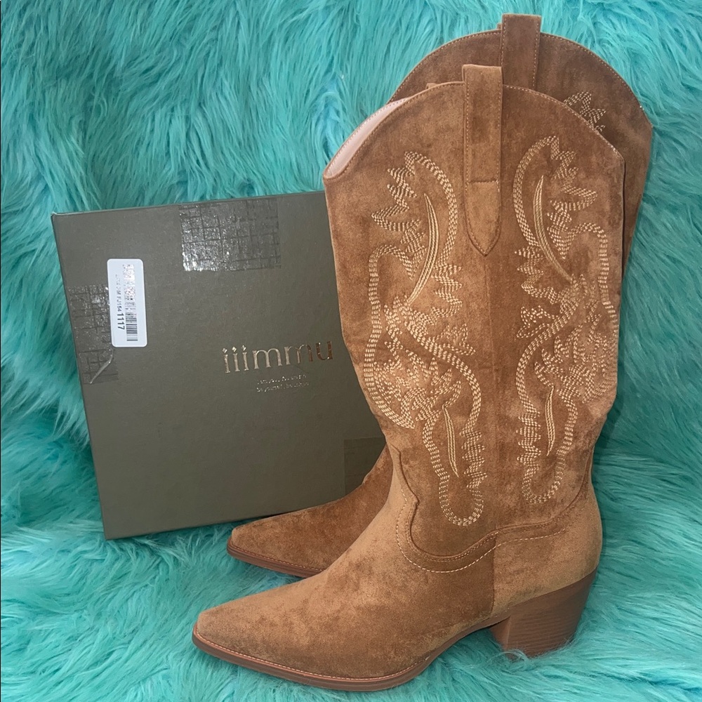 Iiimmu Cowgirl Boots Women Mid Calf Pointed Toe And Block Heel. Size 9.5 - NIB